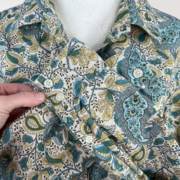 Old Navy Paisley Button Front Shirt Long Sleeve Blue Green Small - Picture 8 of 9